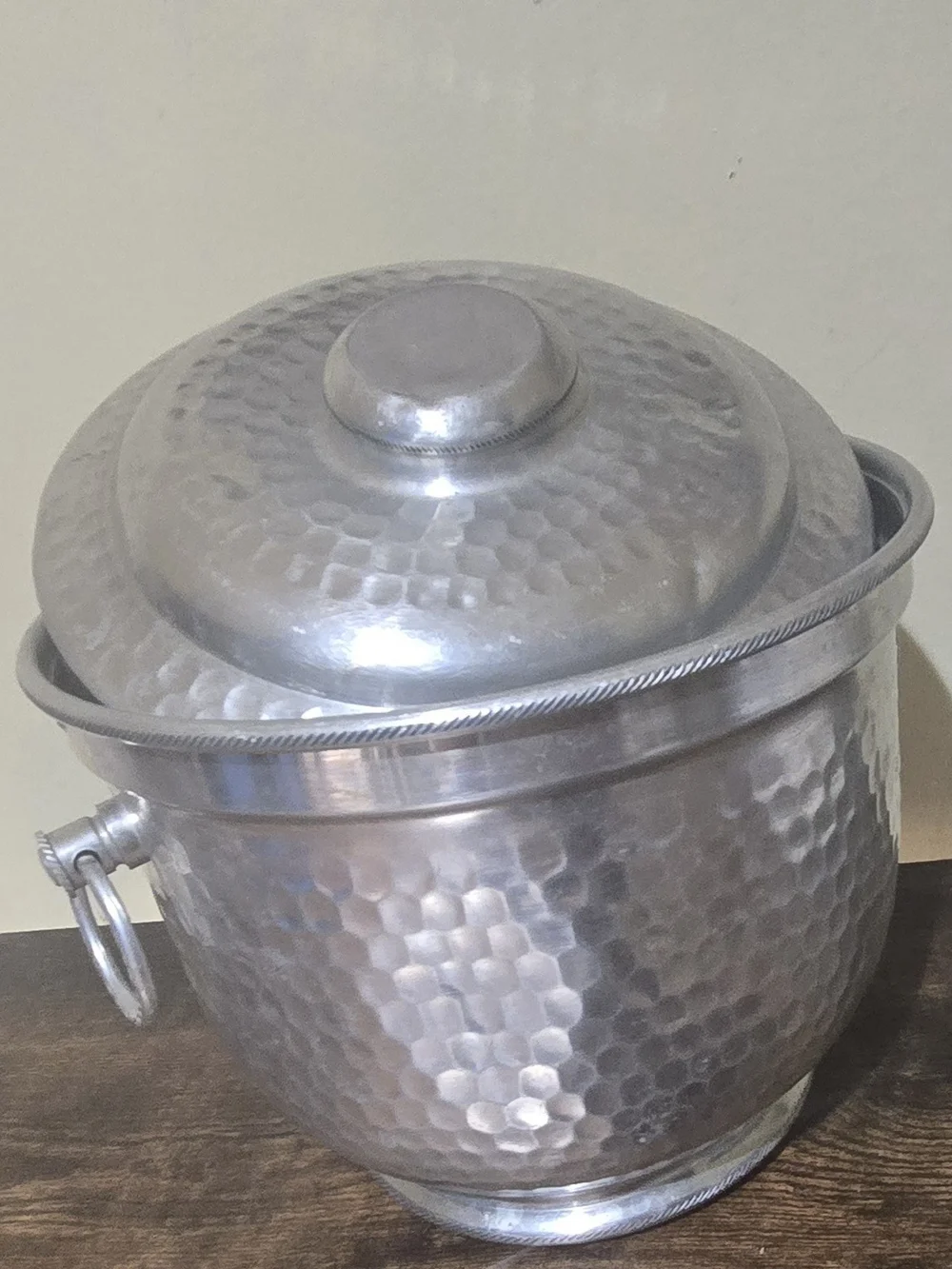 Vintage Mid-Century Hammered Aluminum Ice Bucket with Lid